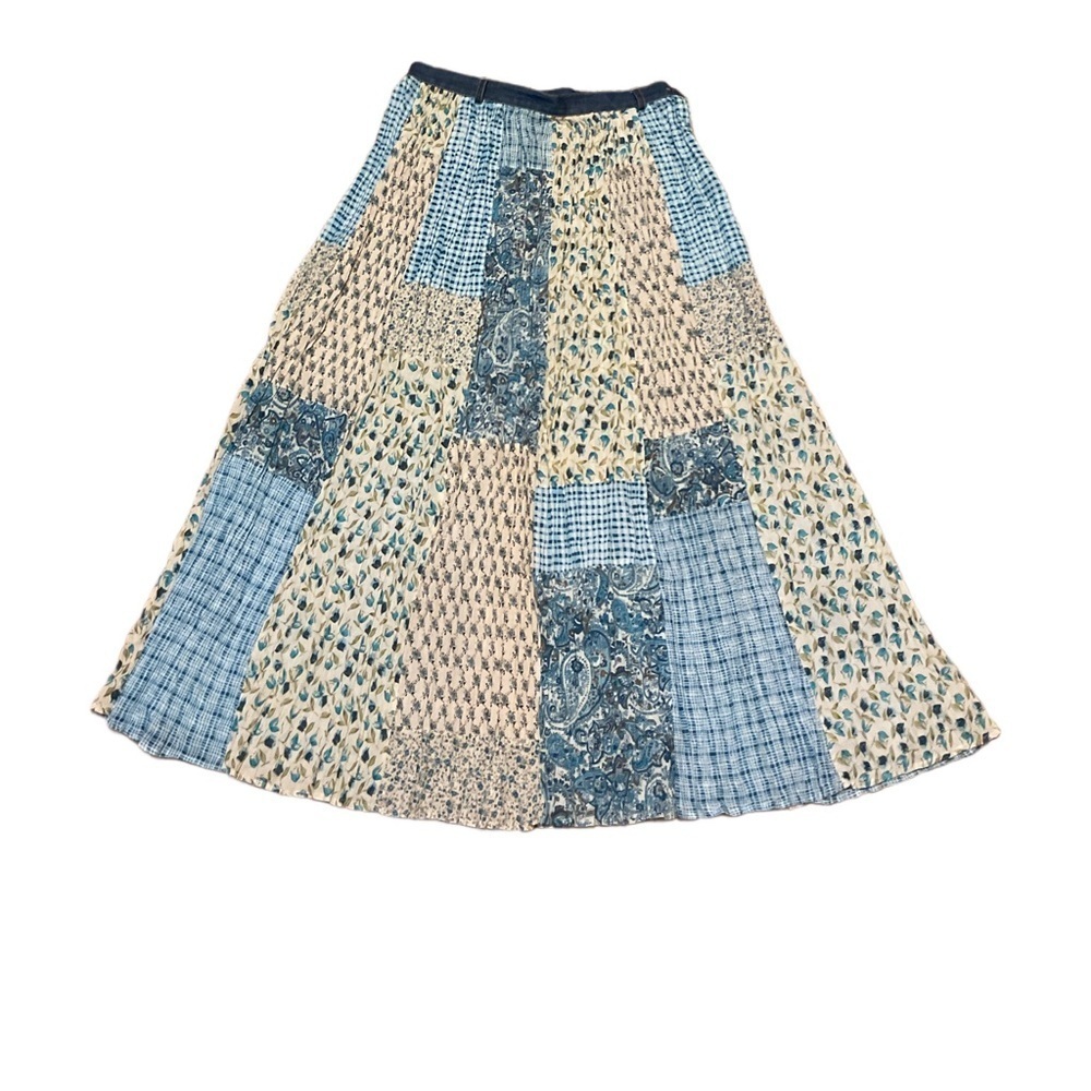 Vintage 90s Patchwork Maxi Skirt Blue and Cream Jean